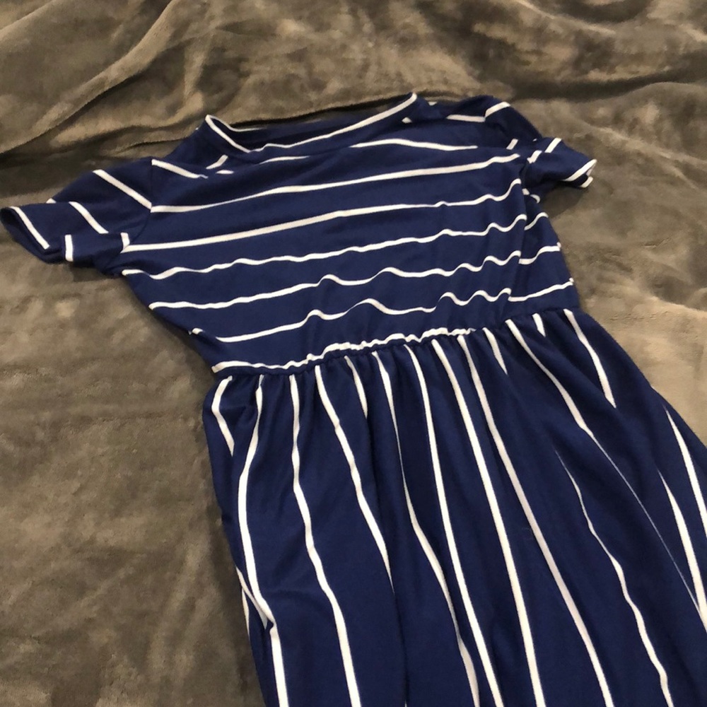 Striped blue and white maxi dress